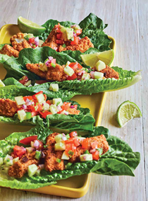 Low-carb fish tacos with cucumber salsa