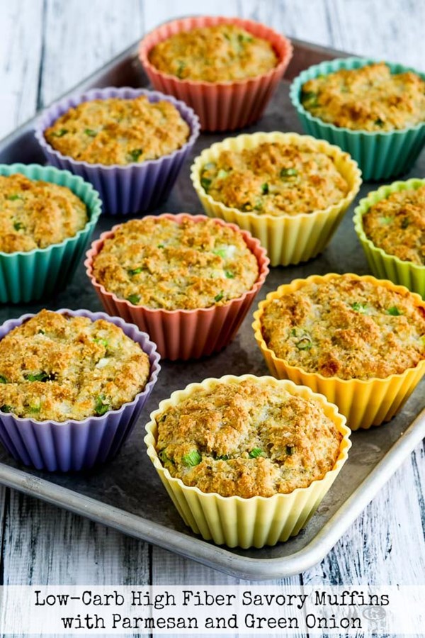 Low-carb high-fiber savory muffins with Parmesan and green onions