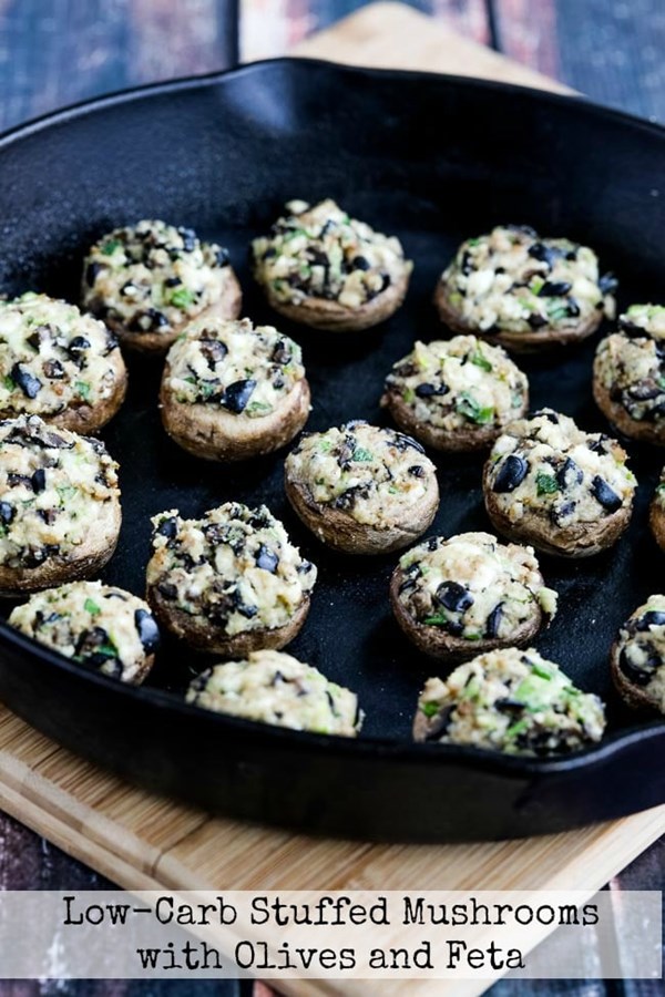 Low-carb stuffed mushrooms with olives and feta