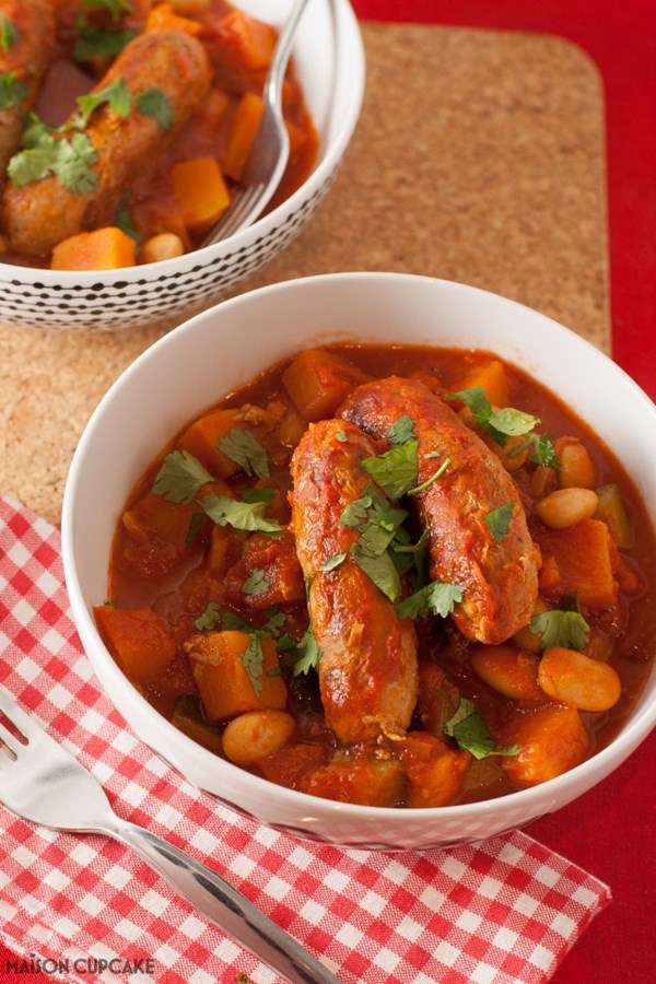 Low fat sausage and bean casserole