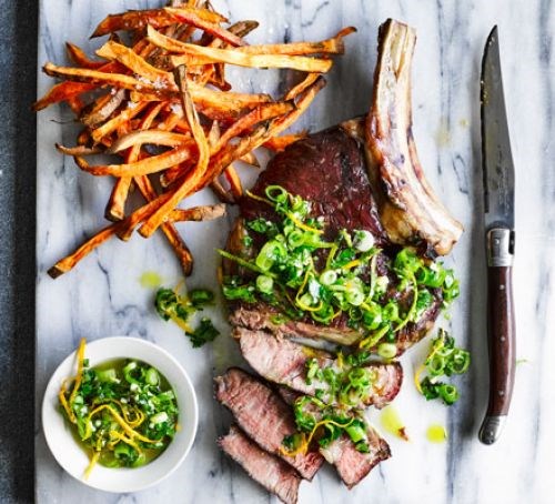 Low 'n' slow rib steak with Cuban mojo salsa