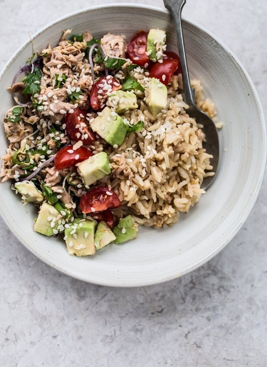 "Low-rent" tuna poke bowl