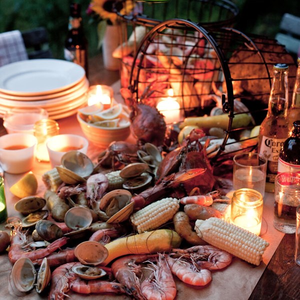 Lowcountry shrimp and crab boil with spicy cocktail sauce