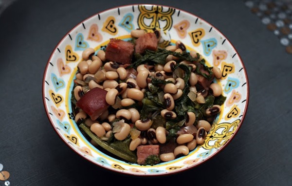 Lucky black-eyed peas with escarole and ham