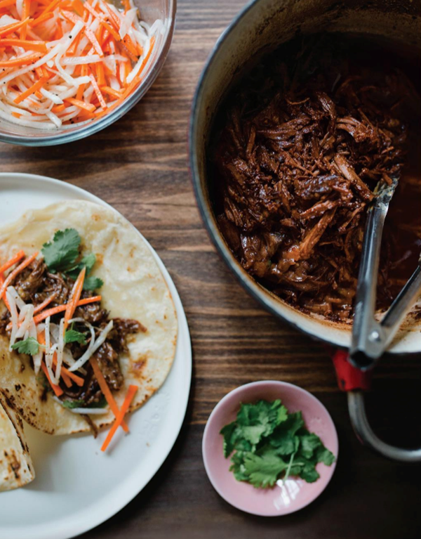 Lucky no-sear Koran short rib tacos with quick-pickled root slaw