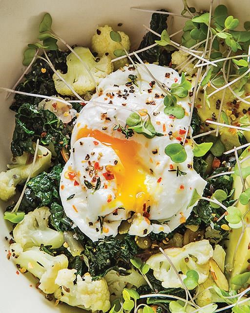 Lunch bowl with cauliflower, avocado, & egg