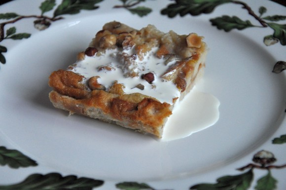 Luscious hazelnut bread pudding