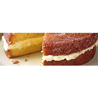 Luxurious lemon drizzle cake with mascarpone and lemon curd filling