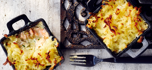 Luxury fish pies with rösti topping
