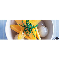 Lychee and mango salad with lime syrup 