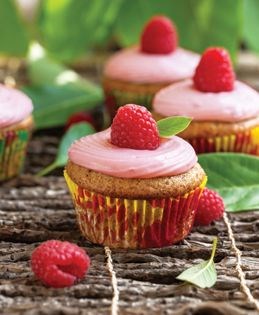 Lychee cupcakes with raspberry frosting