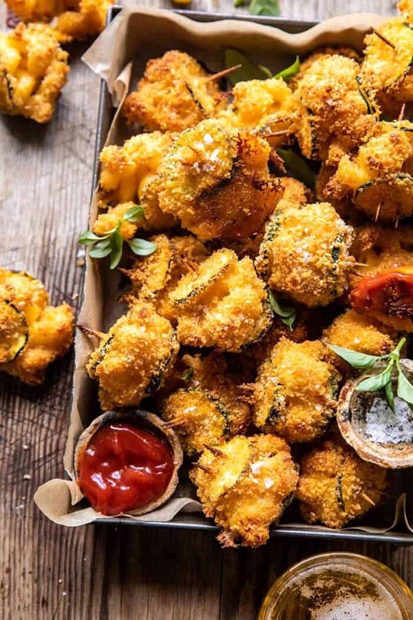 Mac and cheese stuffed oven fried zucchini bites