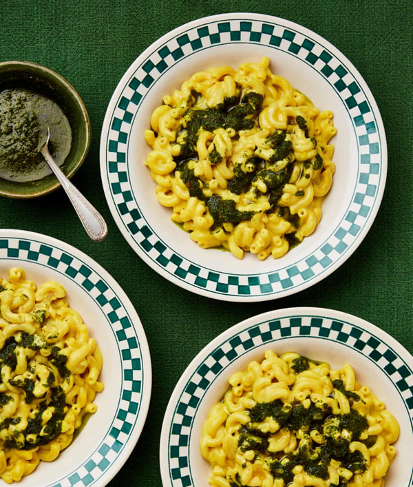 Mac and 'cheese' with garlic and parsley oil