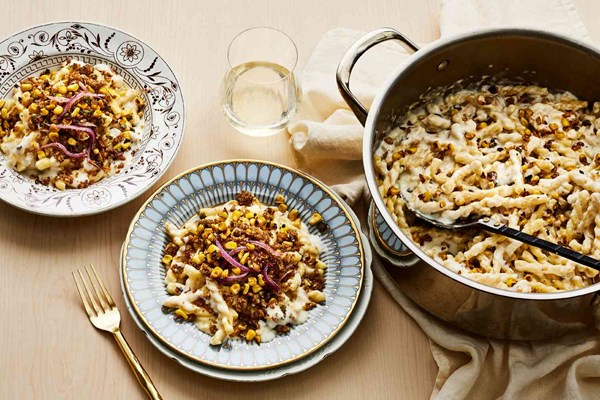 Mac and corn cheese with jalapeño breadcrumbs