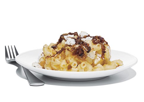Mac and two cheeses with caramelized shallots