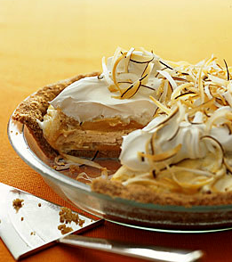 Macadamia ice cream and mango sorbet swirl pie