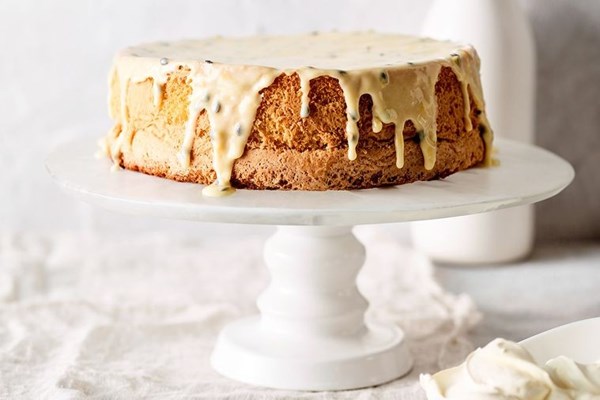 Macadamia sponge with passionfruit drizzle