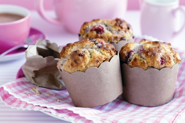 Macadamia, white chocolate and raspberry muffins