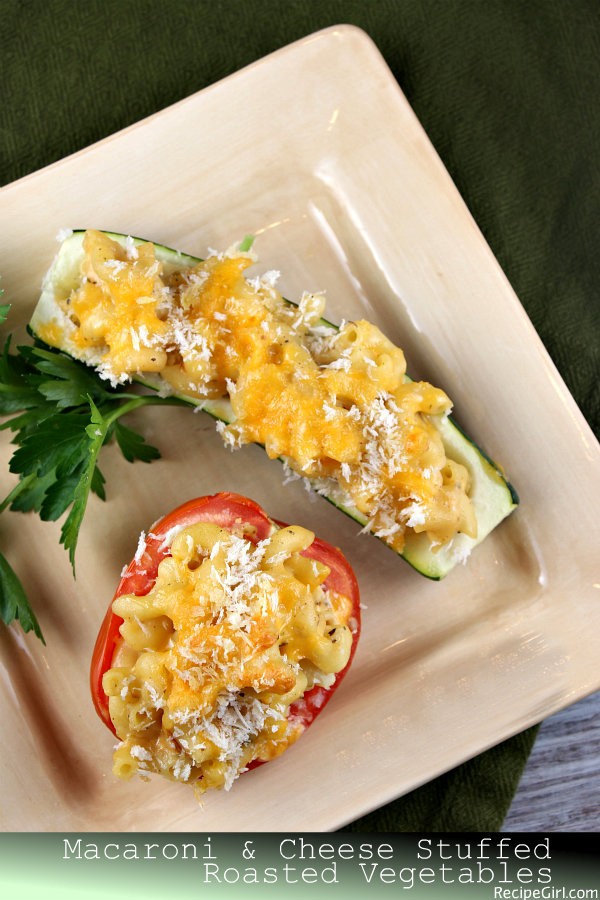 Macaroni and cheese stuffed vegetable boats
