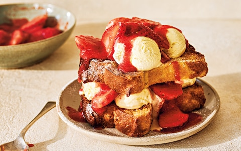 Macerated strawberry toasted ice-cream sandwich