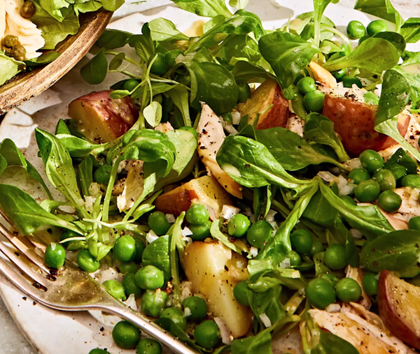 Mâche chicken salad with honey-tahini dressing