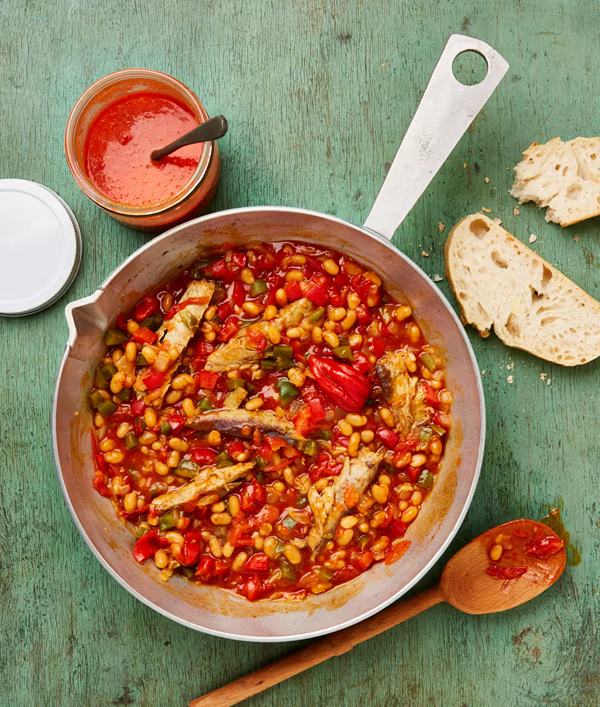 Mackerel and beans with lime and pepper sauce