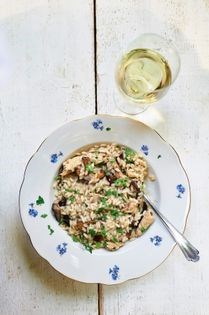 Mackerel and mushroom risotto