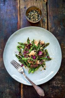 Mackerel asparagus salad with sesame vinaigrette