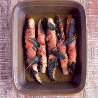 Mackerel baked with sage and bacon
