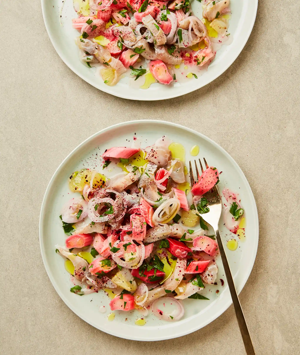 Mackerel, rhubarb and black pepper ceviche
