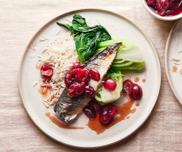 Mackerel with cherry & soy glaze