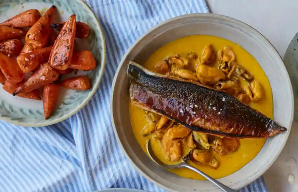 Mackerel with curried mussels