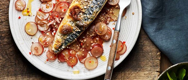 Mackerel with pickled grape salad