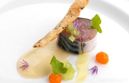 Mackerel with seaweed cracker