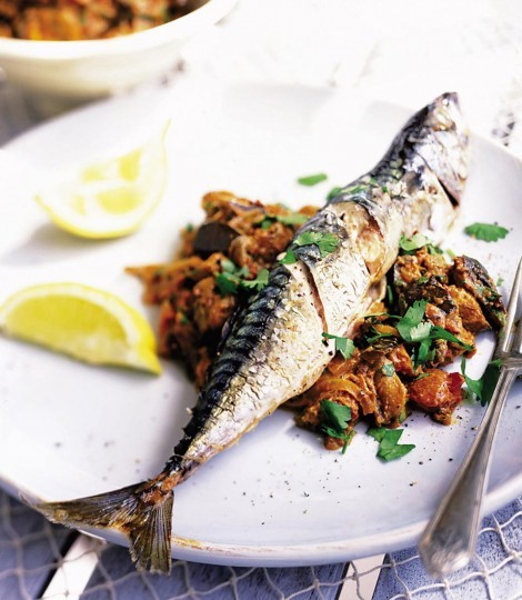 Mackerel with spiced aubergines