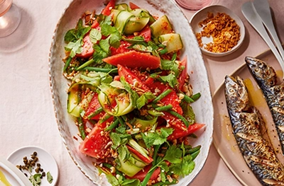 Mackerel with watermelon rojak