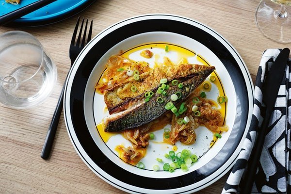 Mackerel with XO onions