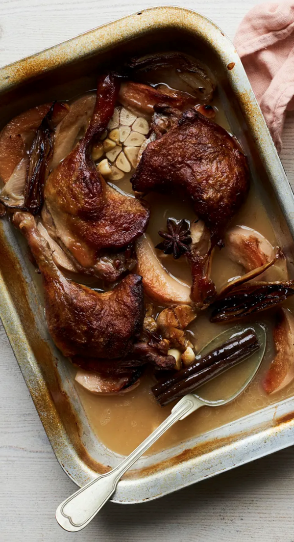 Madeira and quince braised duck legs