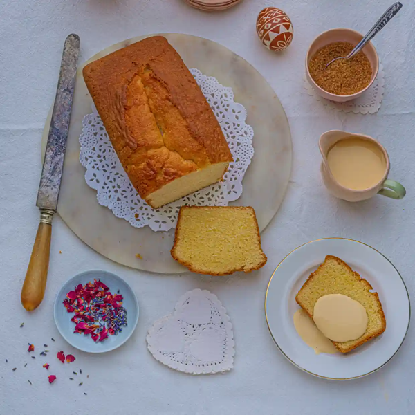 Madeira cake with Easter spiced custard