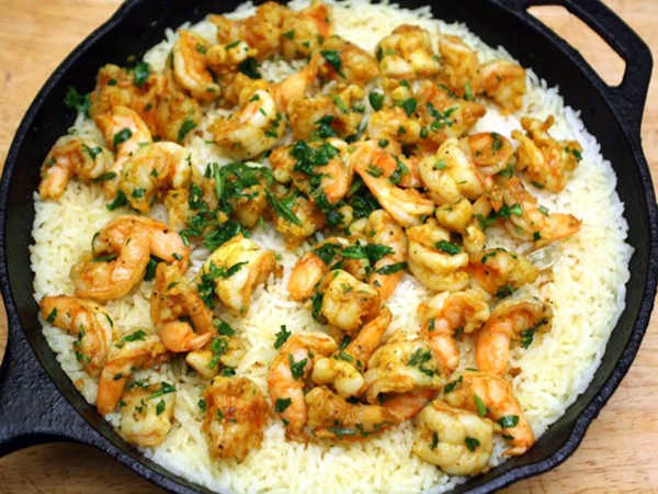 Madhur Jaffrey's shrimp biryani