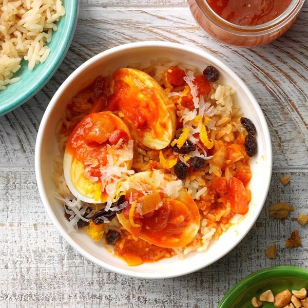 Madras curried eggs with rice