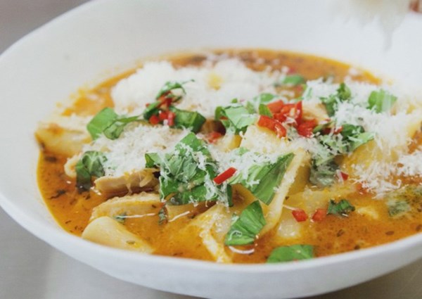 Magical chicken and Parmesan soup with pappardelle 