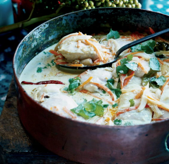Mahi-mahi coconut curry stew with carrots and fennel