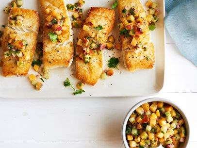 Mahi mahi with peach-cucumber salsa