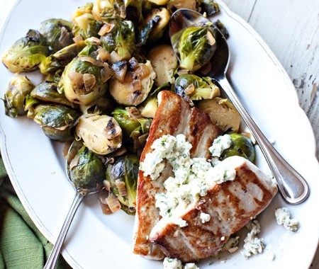 Mahimahi with braised Brussels sprouts and feta butter