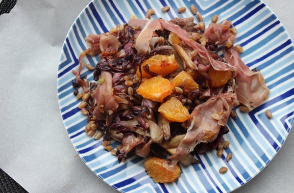 Make-ahead farro with radicchio, prosciutto and orange