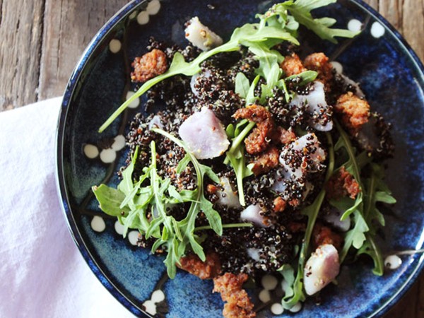 Make-ahead mustardy quinoa with sausage, potato, and tarragon
