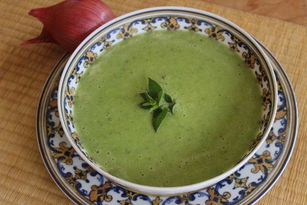 Make-ahead pea soup with shallot, lemon, and Parmesan