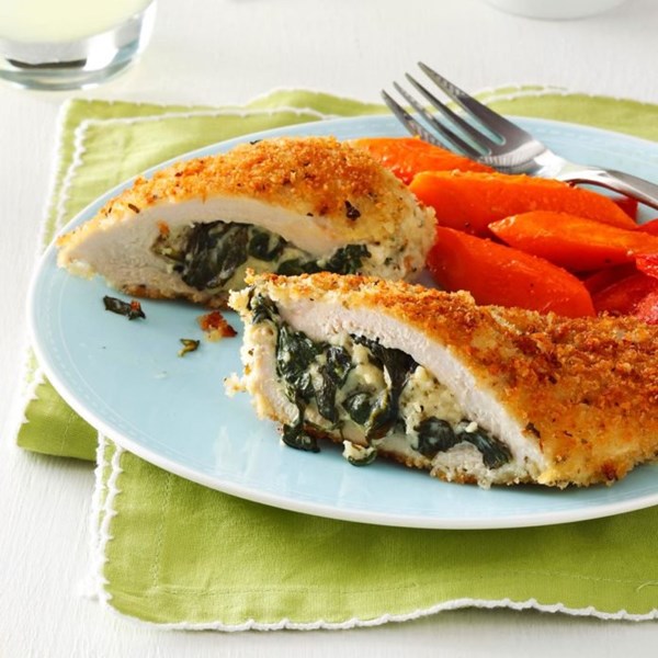 Makeover spinach-stuffed chicken pockets