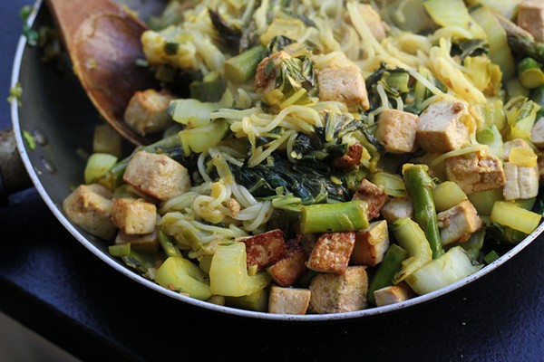 Malaysian hot-and-sour noodles with tofu and bok choy